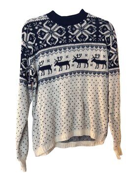 Vintage Jersild Nordic Sweater Medium Navy Cream Reindeer Fair Isle Pullover